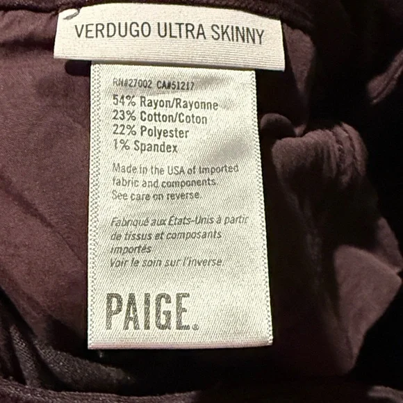 PAIGE  Verdugo Ultra Skinny Deep Brown Pants - Picture 7 of 7